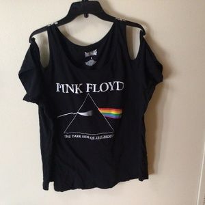 100% Black Cotton Pink Floyd Cold Shoulder T-Shirt